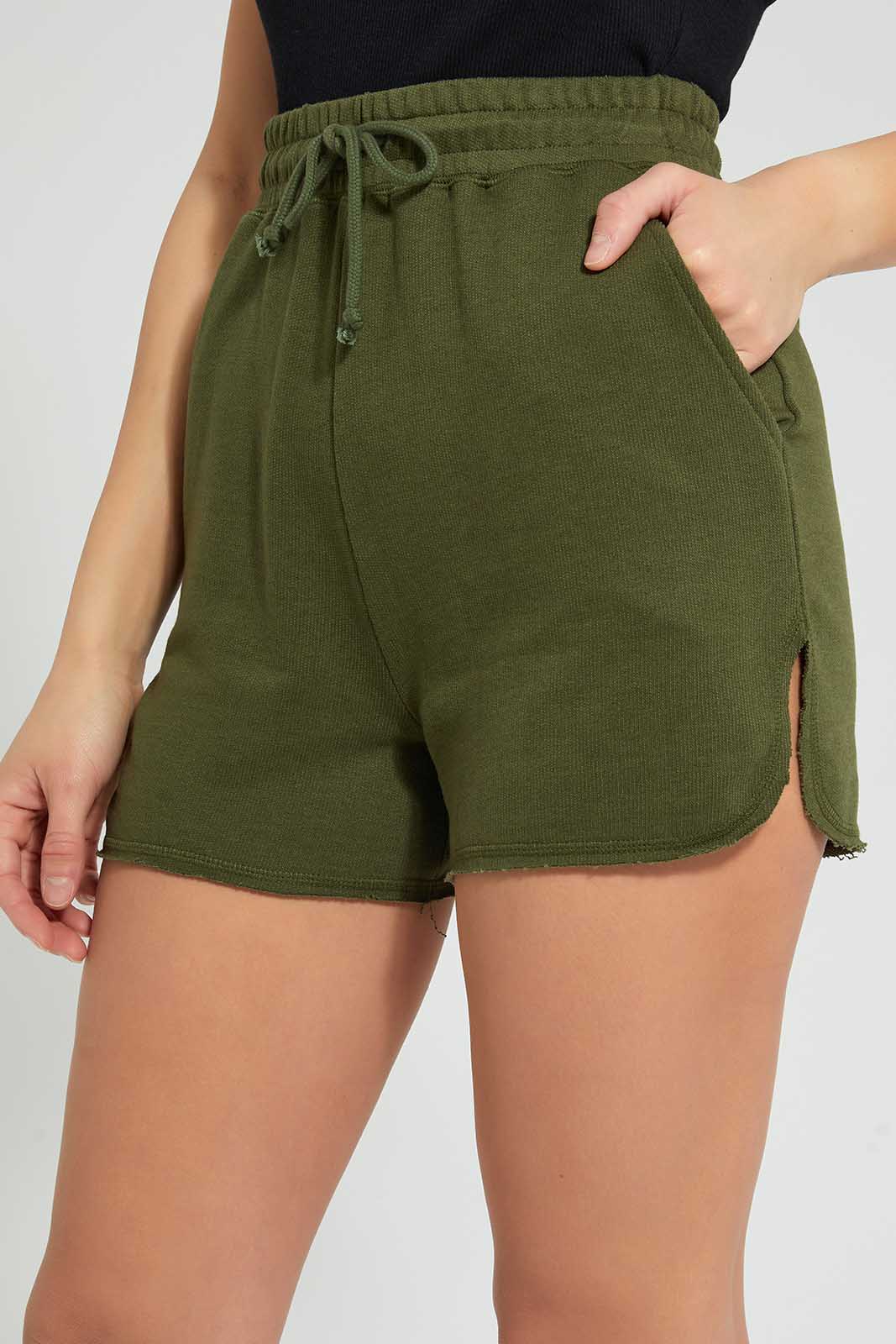 Redtag-Olive-Keyline-Short-Category:Shorts,-Colour:Olive,-Deals:Sale,-Filter:Women's-Clothing,-KSH,-NDAY,-S22C,-Sale-Women-APL,-Section:Women,-Women-Loungewear-Shorts,-Women-Shorts-Women's-