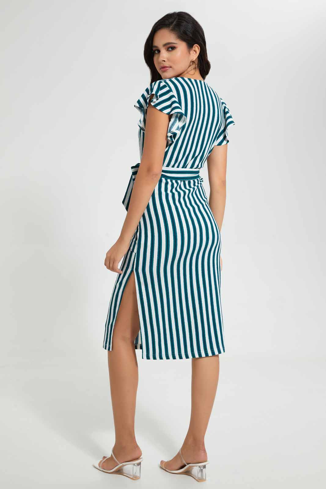 Redtag-Assorted-Stripe-Print-Wrap-Midi-Dress-Dresses-Women's-