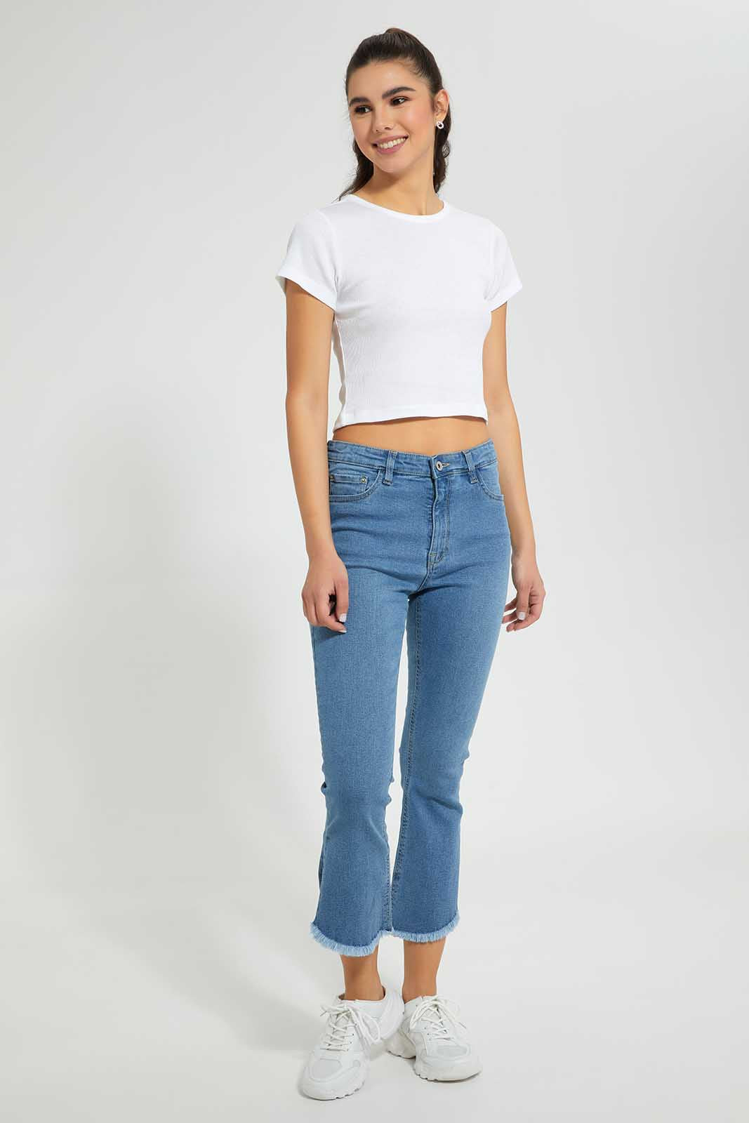 White Ribbed Crop T-Shirt