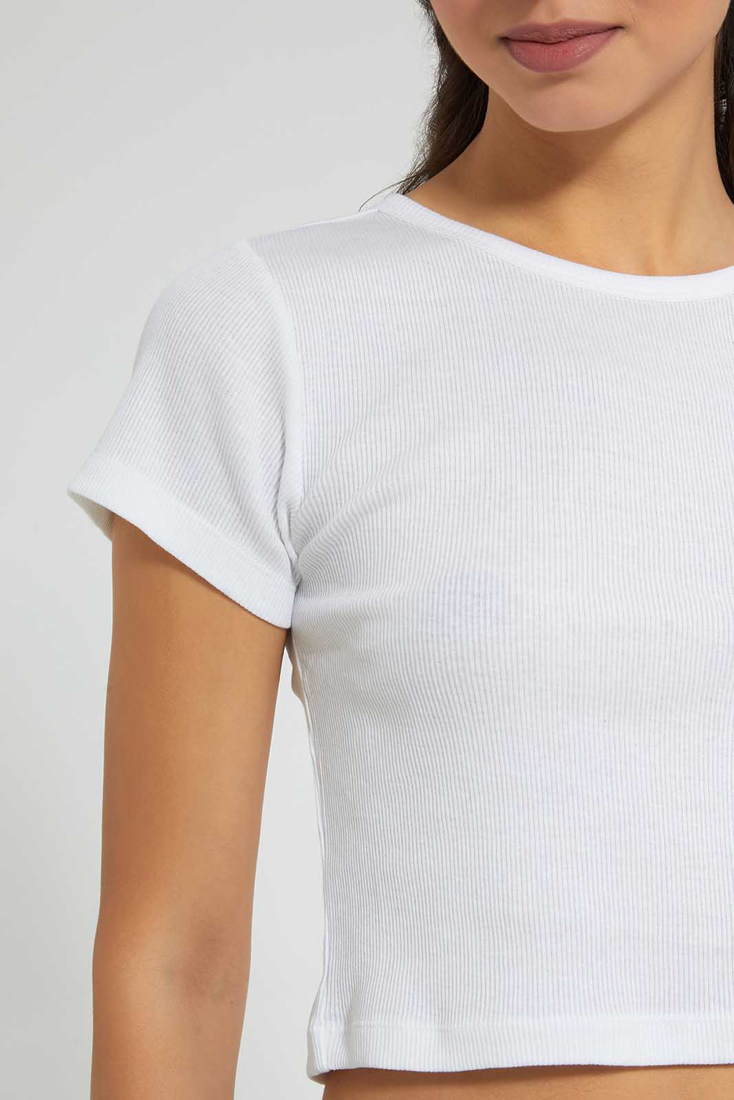 White Ribbed Crop T-Shirt