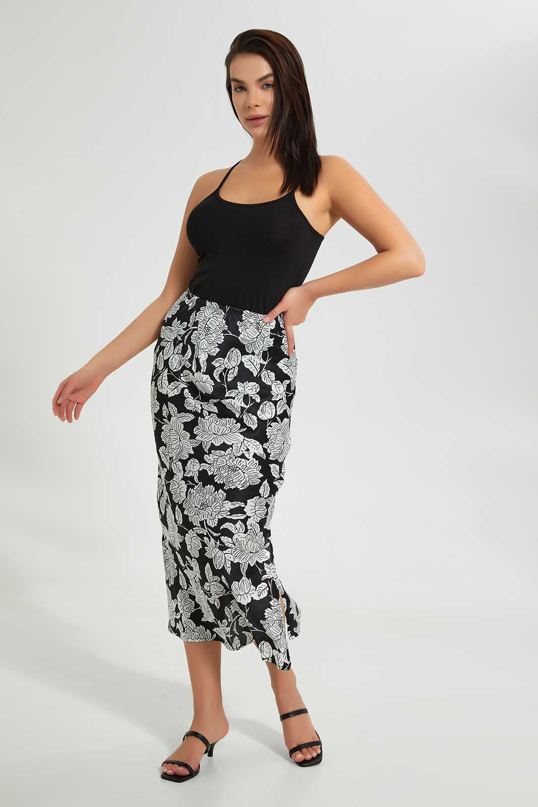 Redtag-Black-Floral-Print-Skirt-Skirts-Women's-