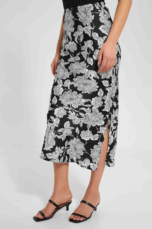 Redtag-Black-Floral-Print-Skirt-Skirts-Women's-