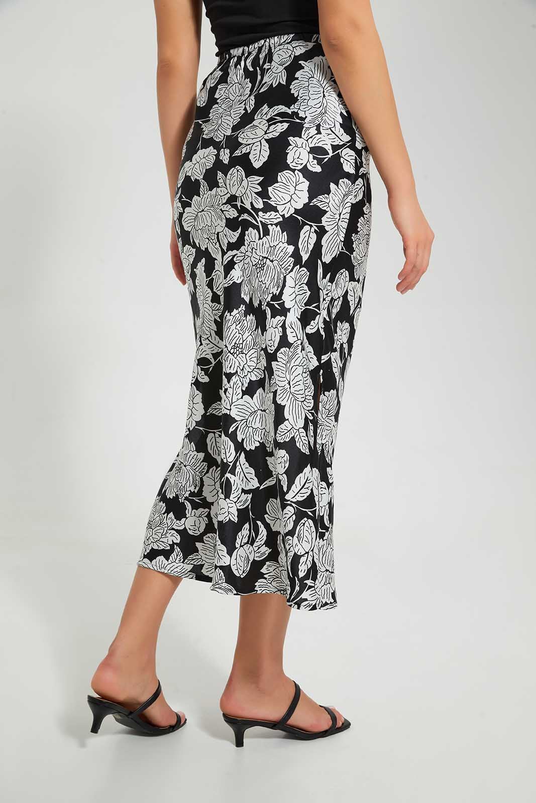 Redtag-Black-Floral-Print-Skirt-Skirts-Women's-
