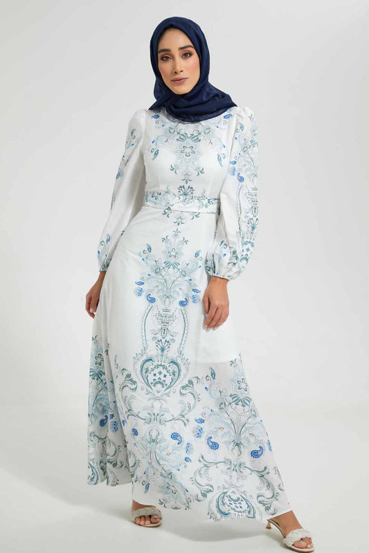 Redtag-White-Blue-Printed-Dress-Dresses-Women's-