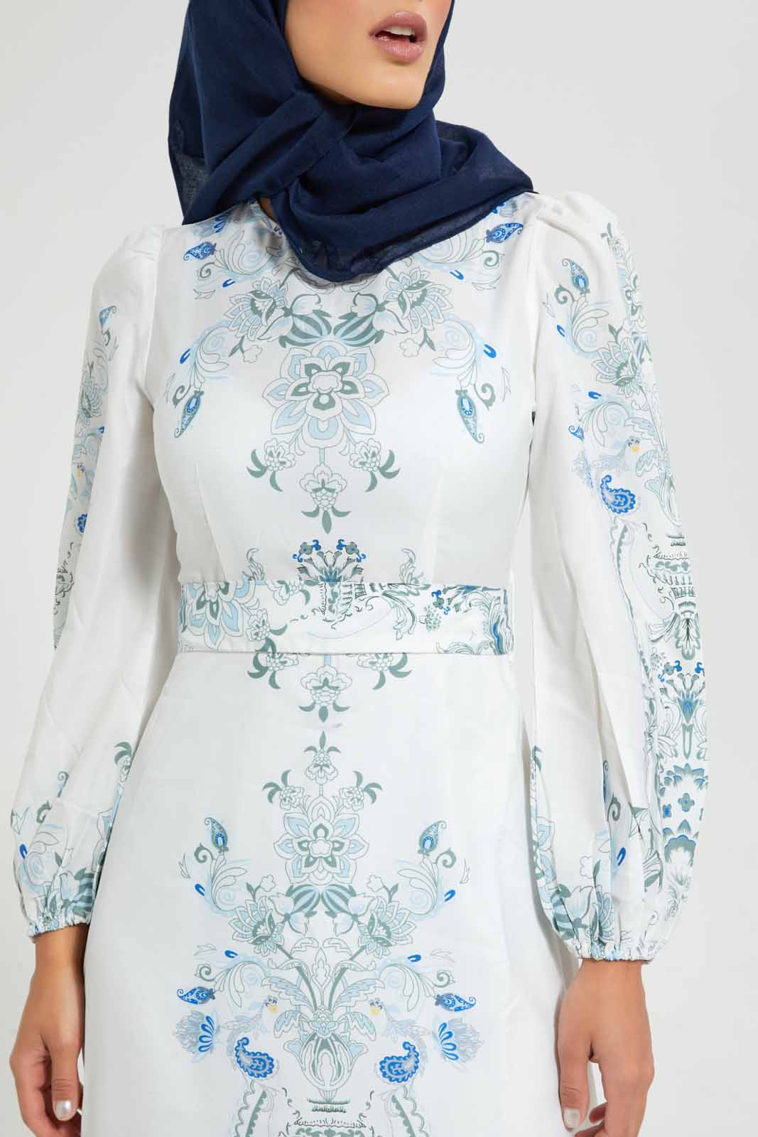 Redtag-White-Blue-Printed-Dress-Dresses-Women's-