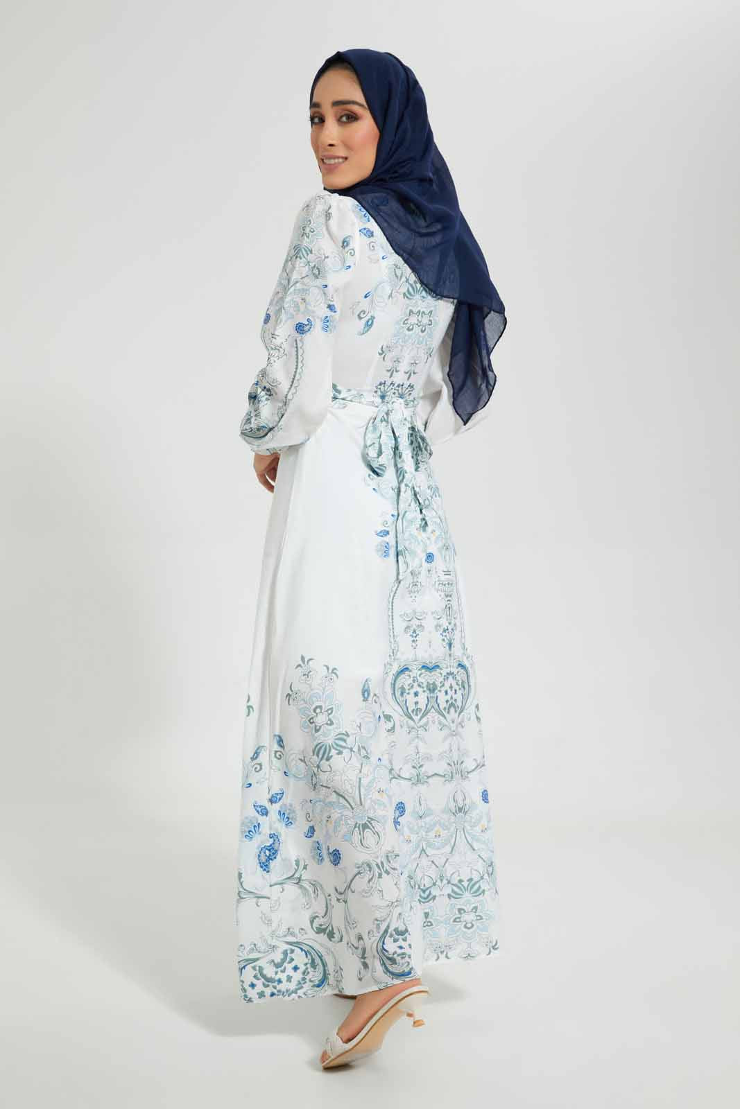 Redtag-White-Blue-Printed-Dress-Dresses-Women's-