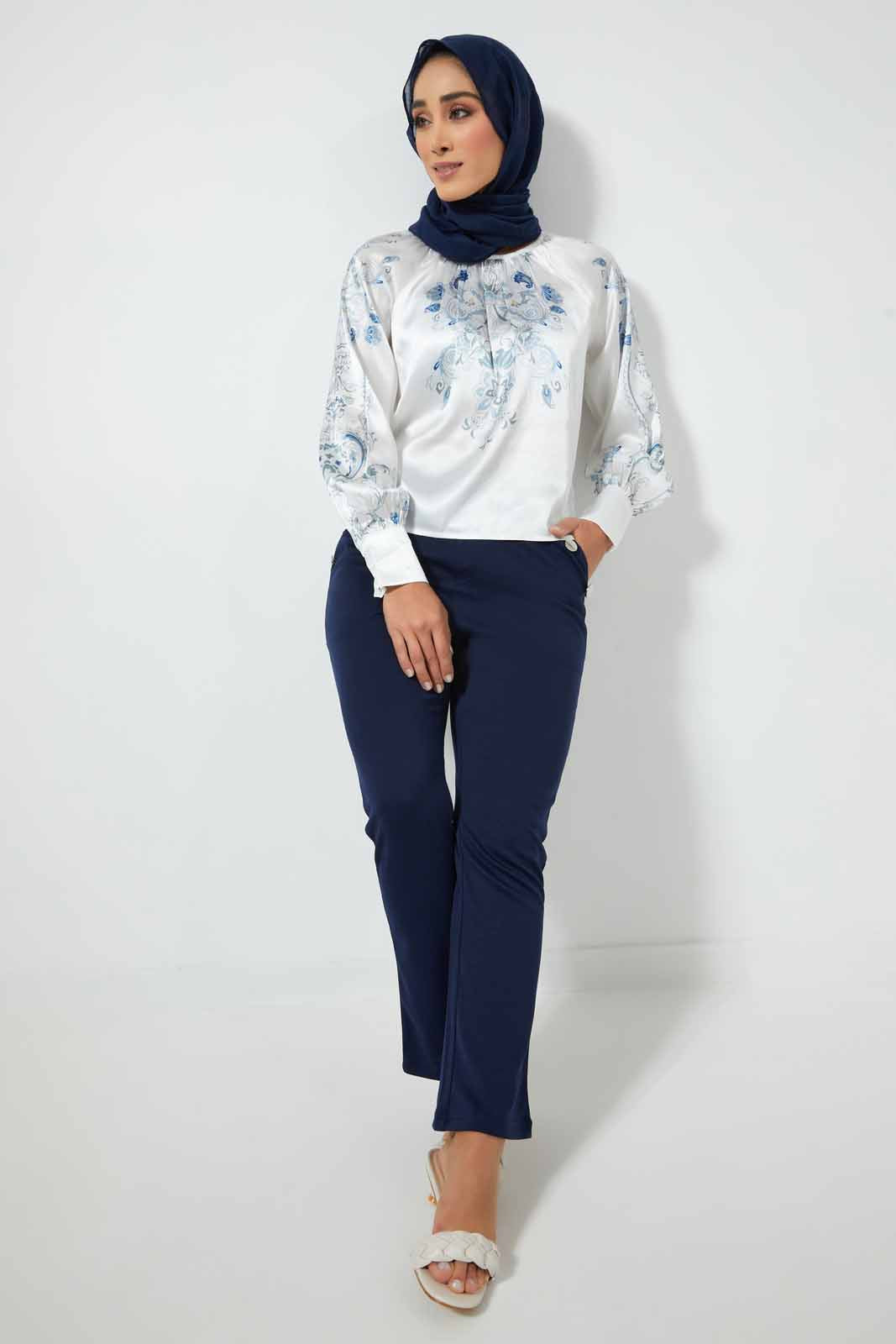 Redtag-White-Blue-Printed-Blouse-Blouses-Women's-