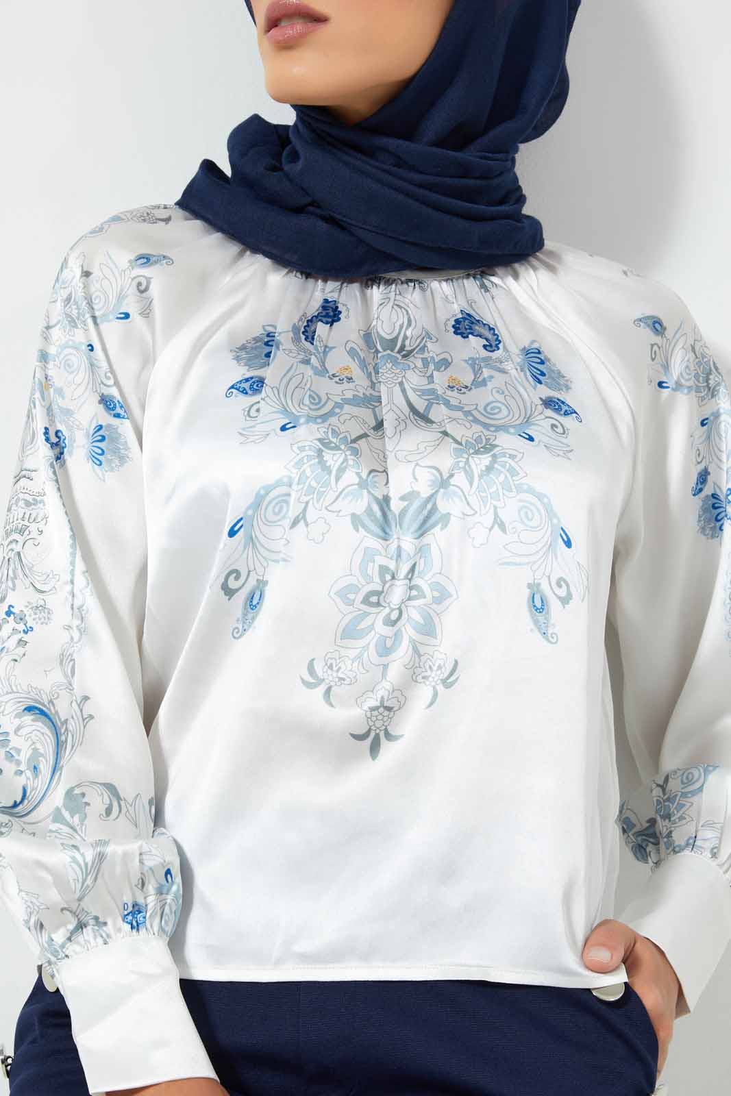Redtag-White-Blue-Printed-Blouse-Blouses-Women's-