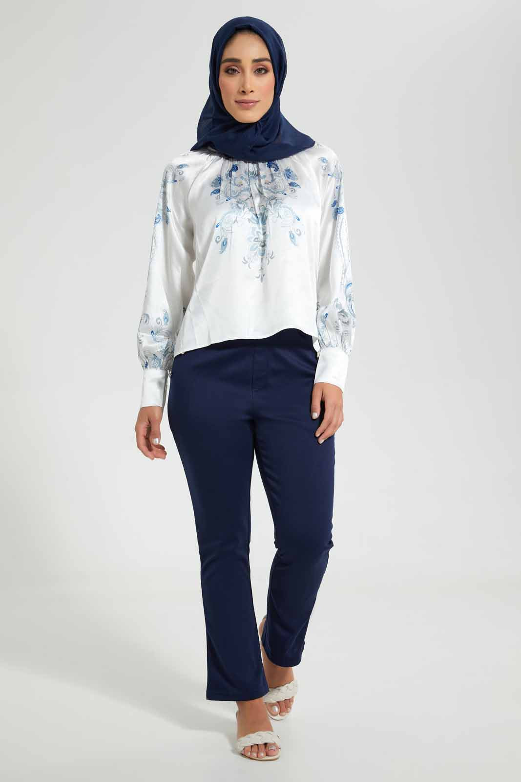 Redtag-White-Blue-Printed-Blouse-Blouses-Women's-