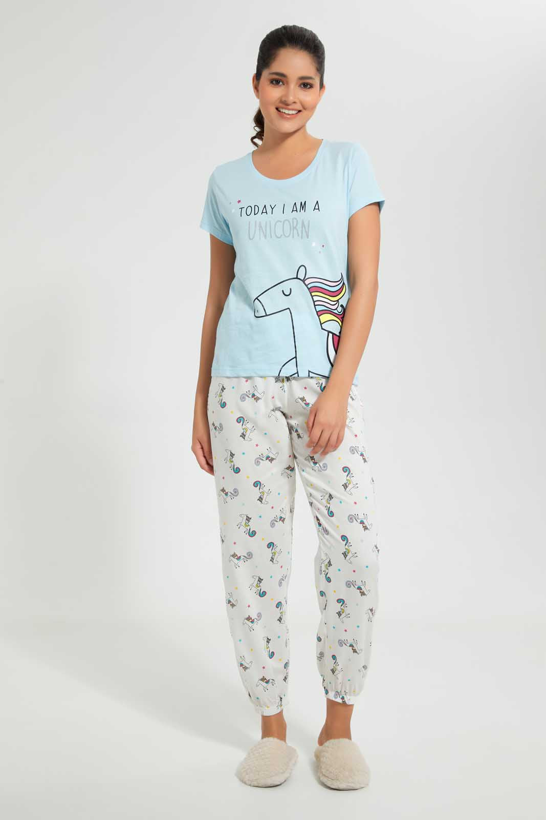 Redtag-Blue-Unicorn-Printed-Pyjama-Set-Pyjama-Sets-Women's-