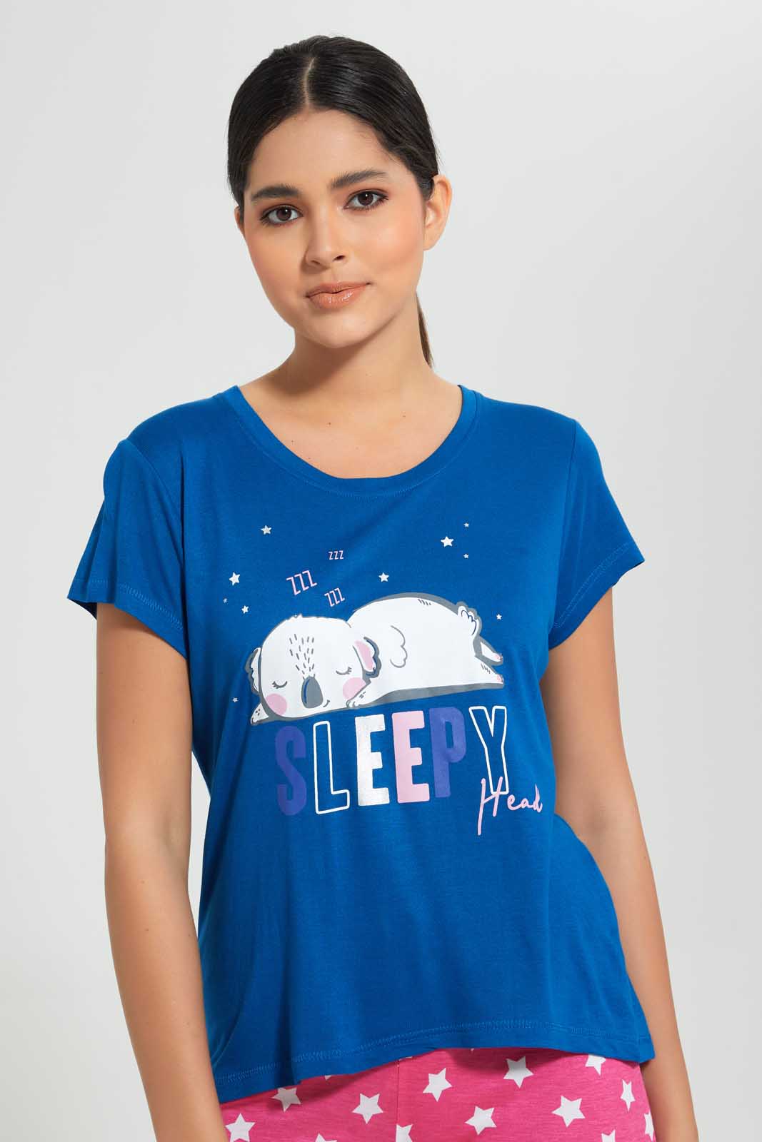 Redtag-Navy-Sleepy-Head-Printed-Pyjama-Set-Pyjama-Sets-Women's-
