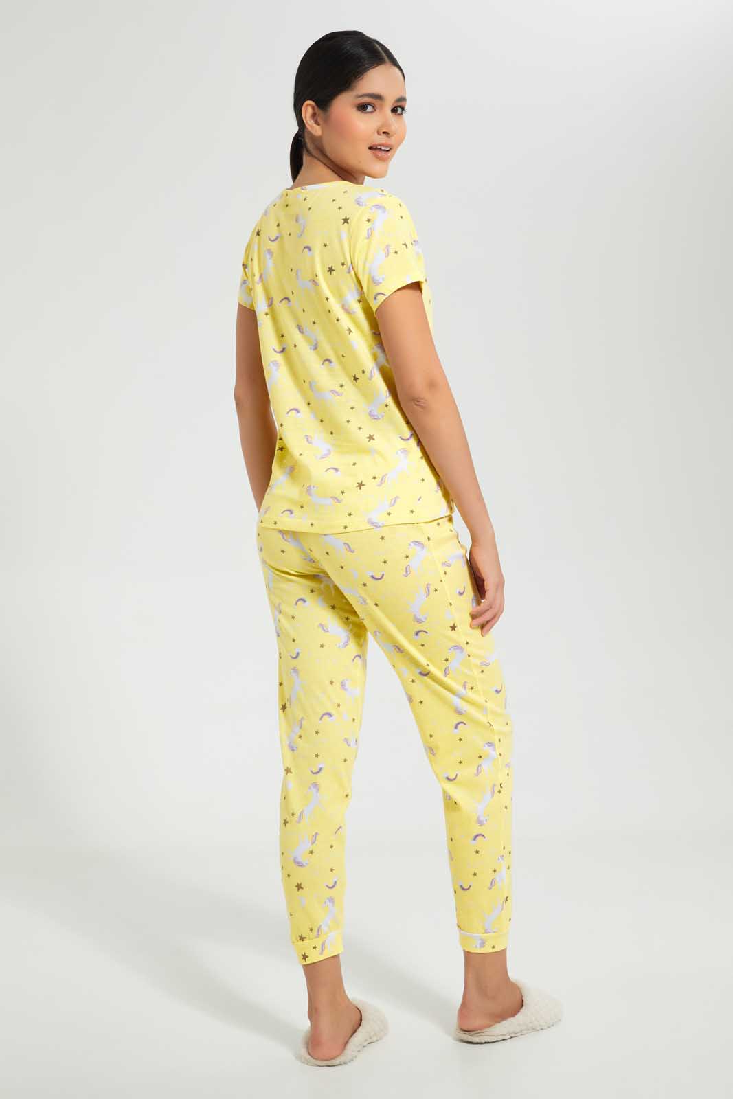 Redtag-Yellow-Allover-Printed-Pyjama-Set-Pyjama-Sets-Women's-