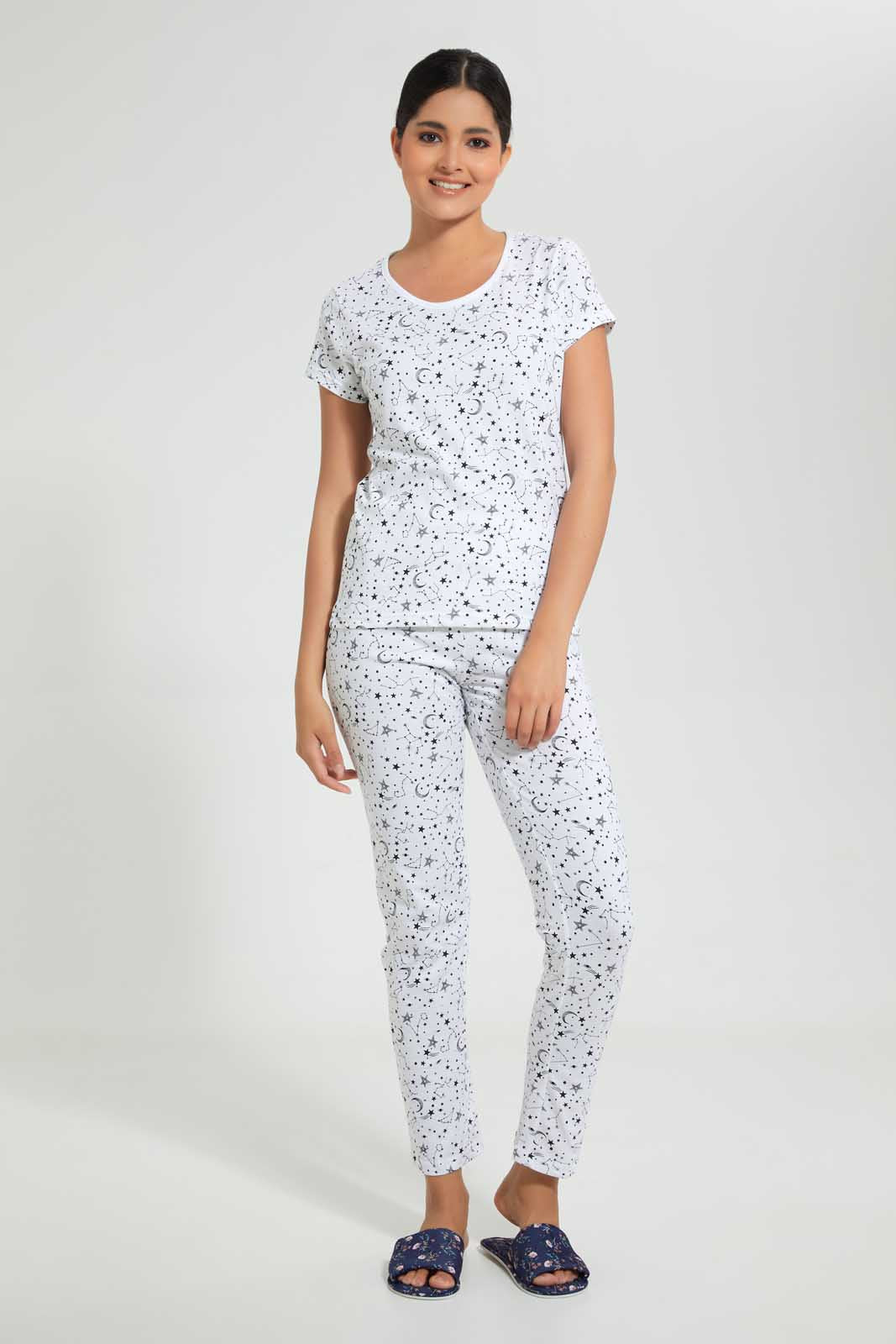 Redtag-White-Allover-Printed-Pyjama-Set-Pyjama-Sets-Women's-