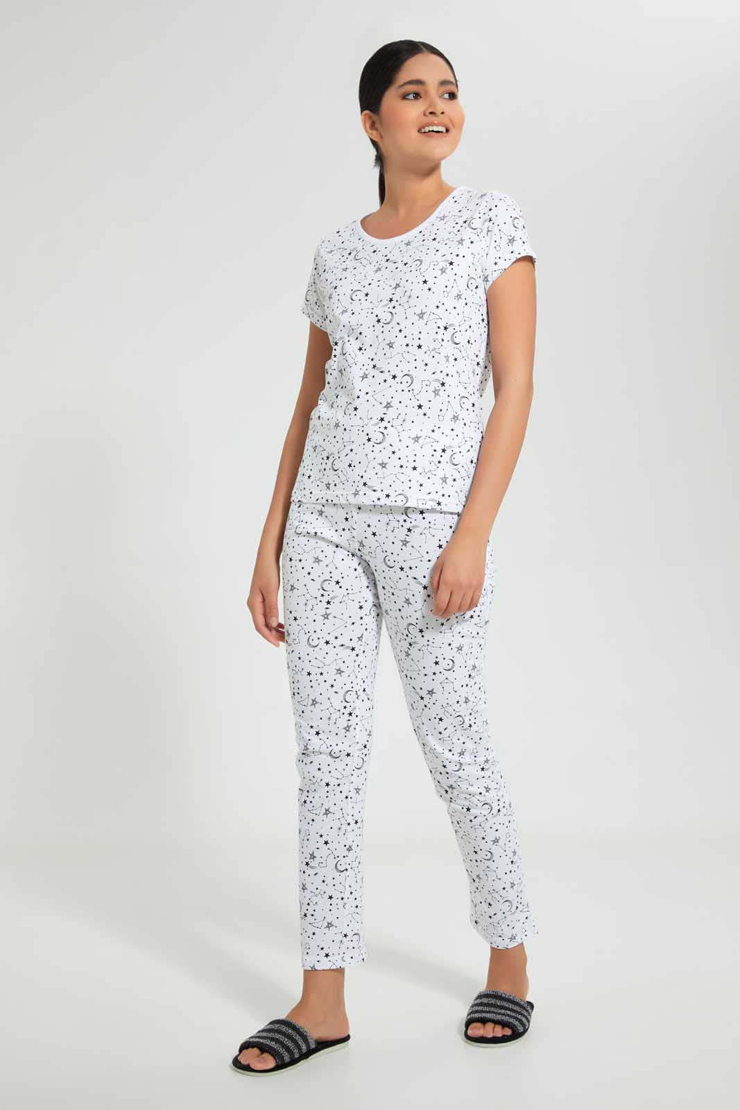 Redtag-White-Allover-Printed-Pyjama-Set-Pyjama-Sets-Women's-