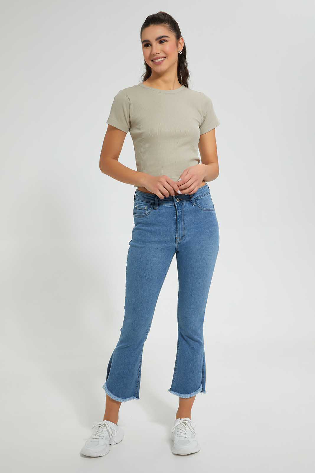 Olive Ribbed Crop T-Shirt