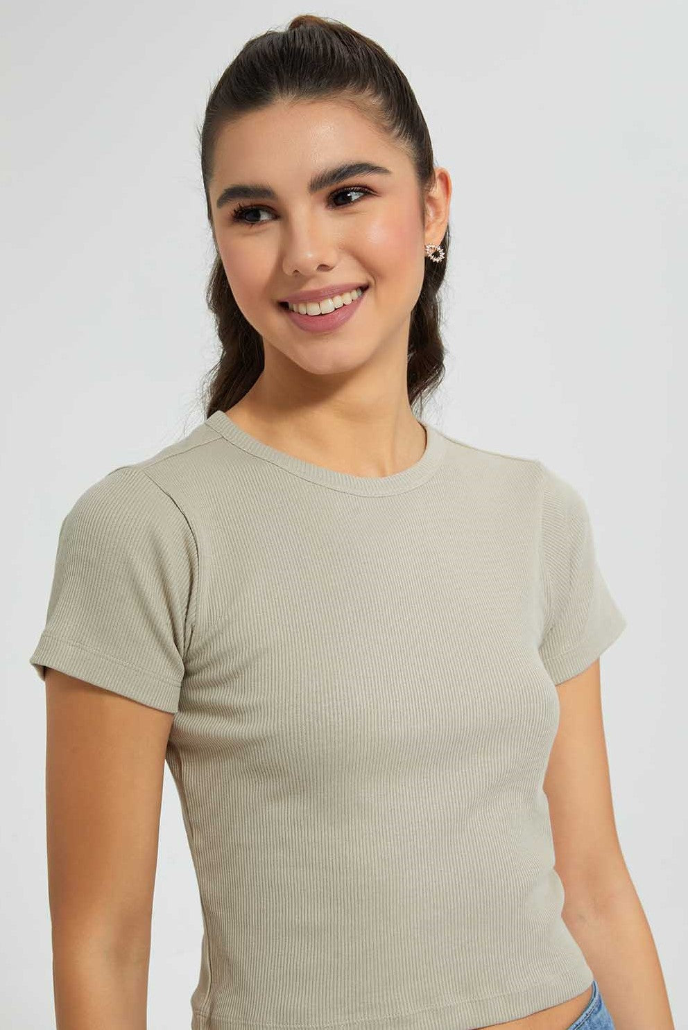Olive Ribbed Crop T-Shirt