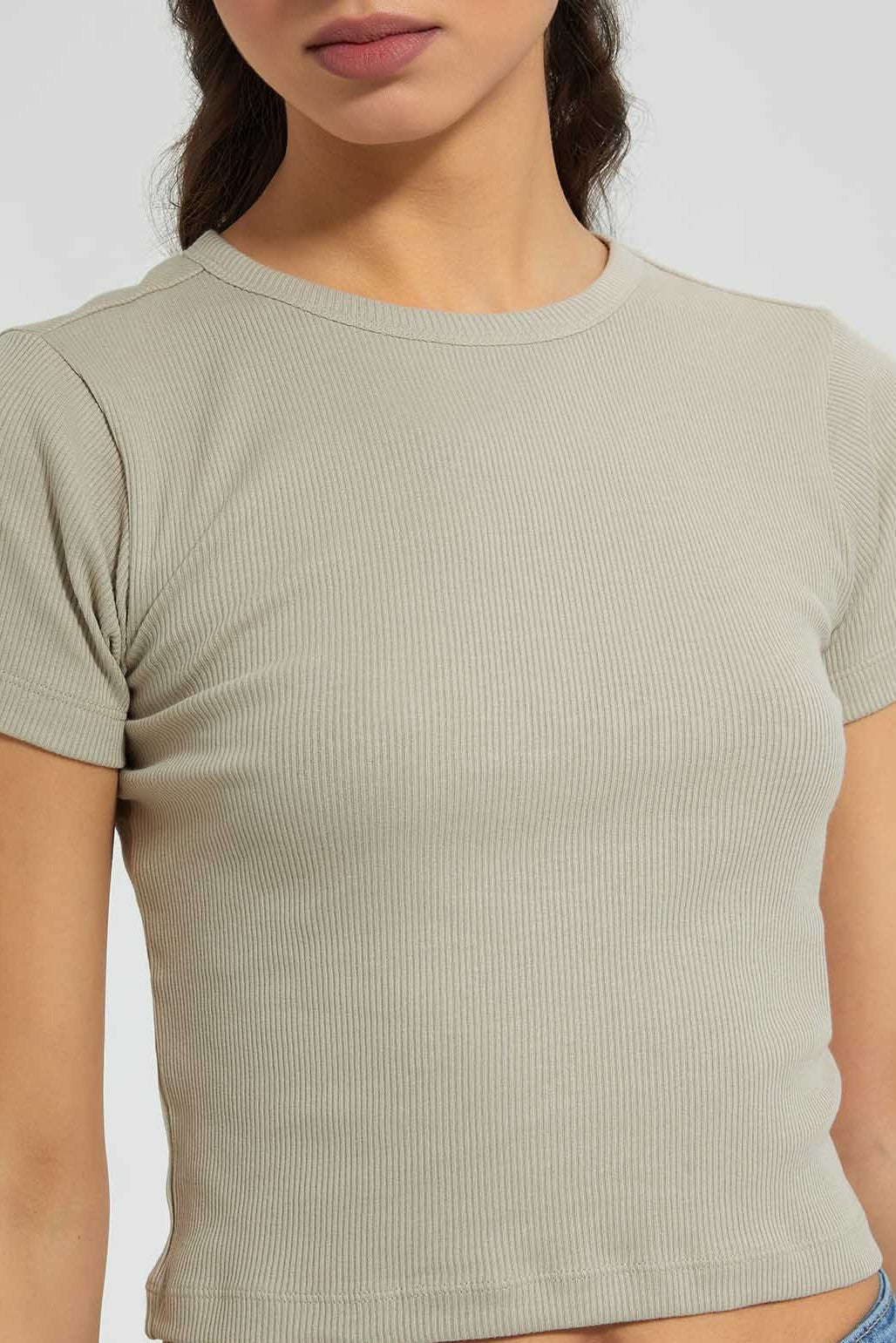 Olive Ribbed Crop T-Shirt