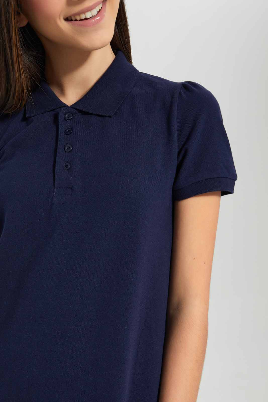 Redtag-Navy-Polo-Pique-Collared-Dress-Dresses-Senior-Girls-9 to 14 Years