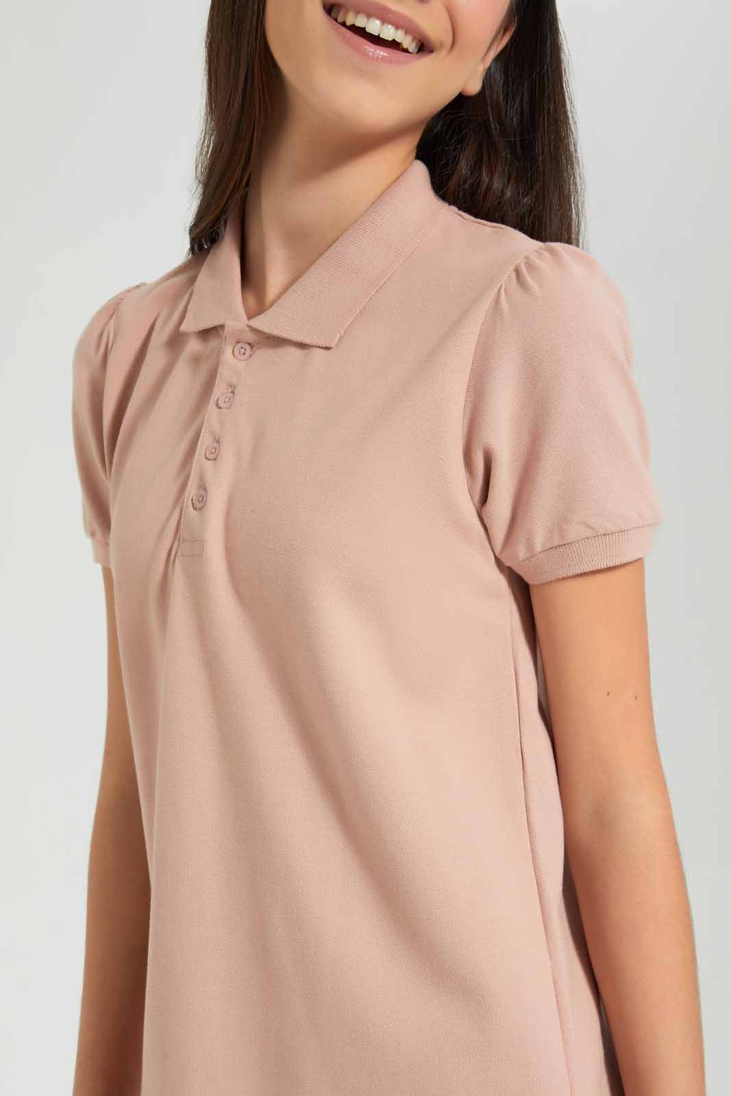 Redtag-Pink-Polo-Pique-Collared-Dress-Dresses-Senior-Girls-9 to 14 Years