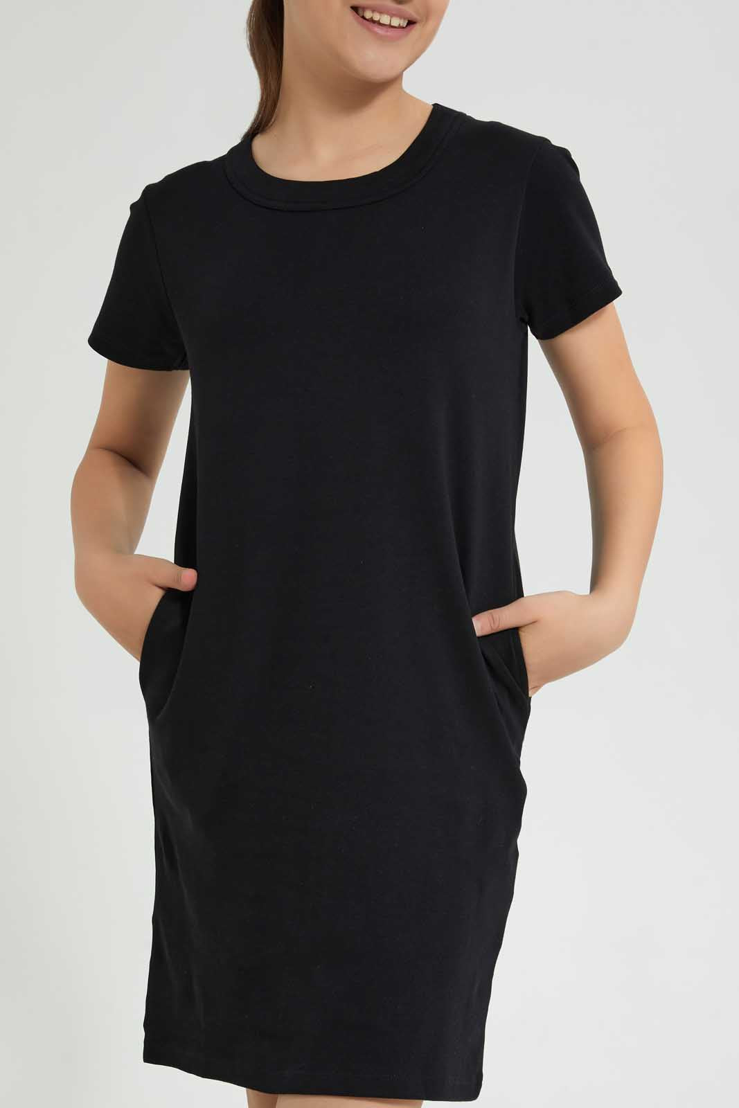 Redtag-Black-Basic-Knitted-Dress-Dresses-Senior-Girls-9 to 14 Years