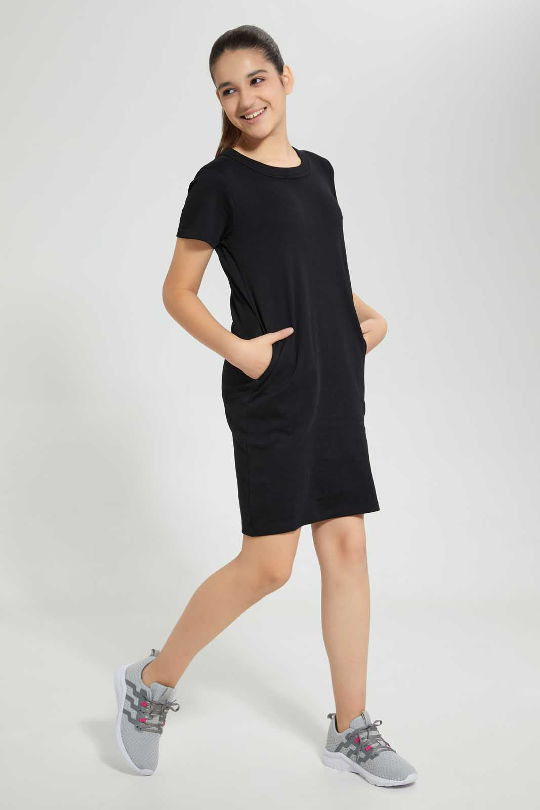 Redtag-Black-Basic-Knitted-Dress-Dresses-Senior-Girls-9 to 14 Years
