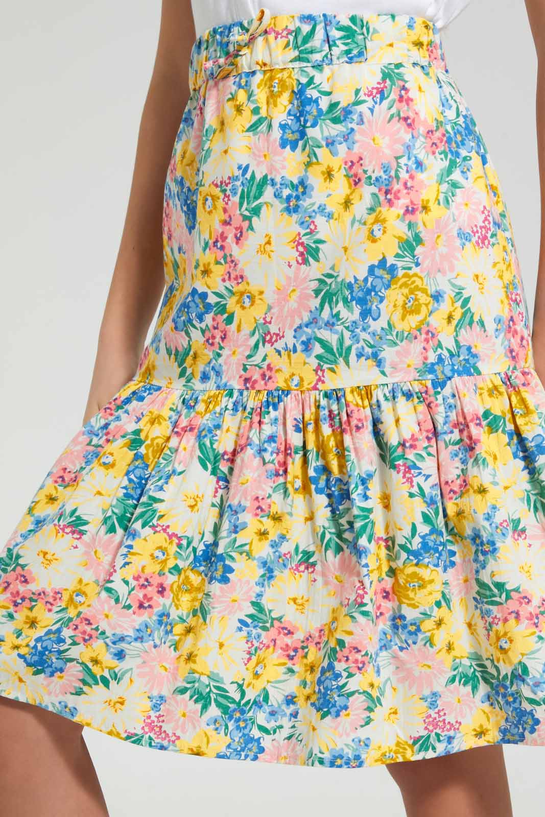 Redtag-Assorted-Yellow-Floral-Longer-Length--Tiered-Skirts-Skirts-Senior-Girls-9 to 14 Years