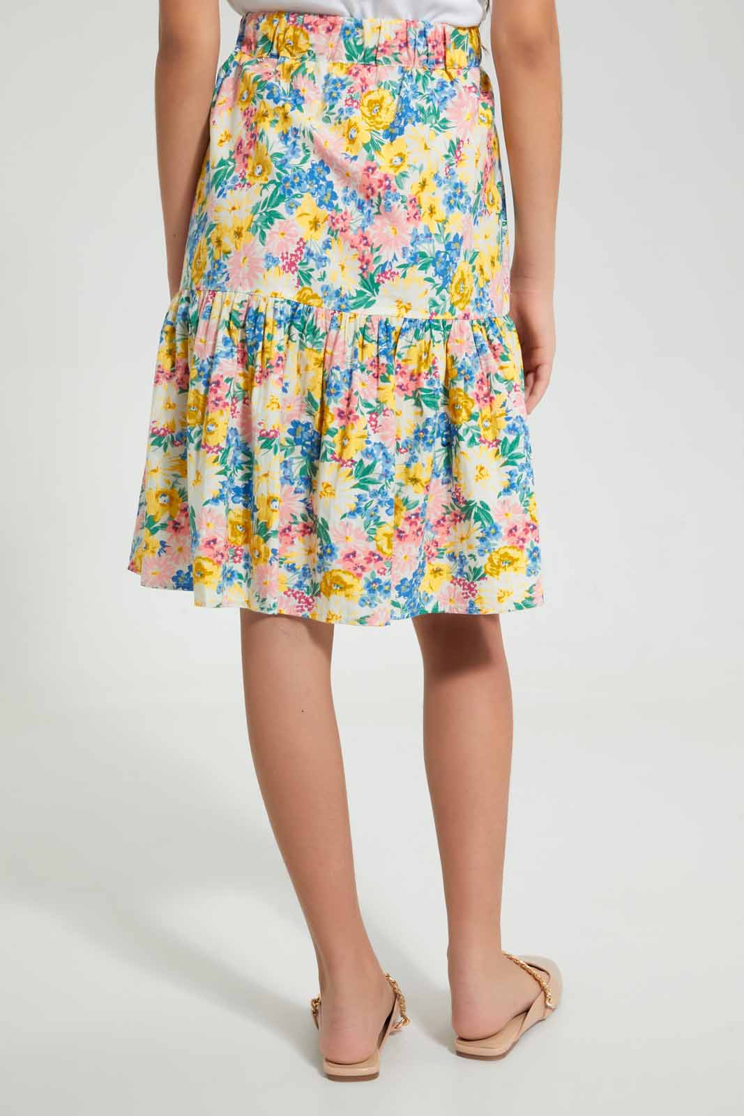 Redtag-Assorted-Yellow-Floral-Longer-Length--Tiered-Skirts-Skirts-Senior-Girls-9 to 14 Years
