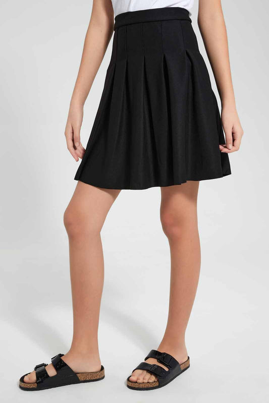 Black Pleated Skater Skirt