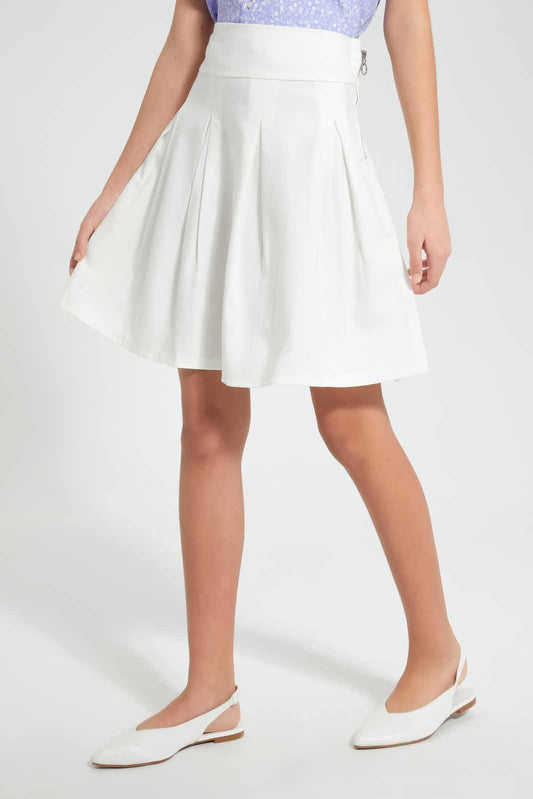 Redtag-White-Pleated-Ponte-Skirts-Category:Skirts,-Colour:White,-Filter:Senior-Girls-(9-to-14-Yrs),-GSR-Skirts,-New-In,-New-In-GSR,-Non-Sale,-S22D,-Section:Kidswear-Senior-Girls-9 to 14 Years