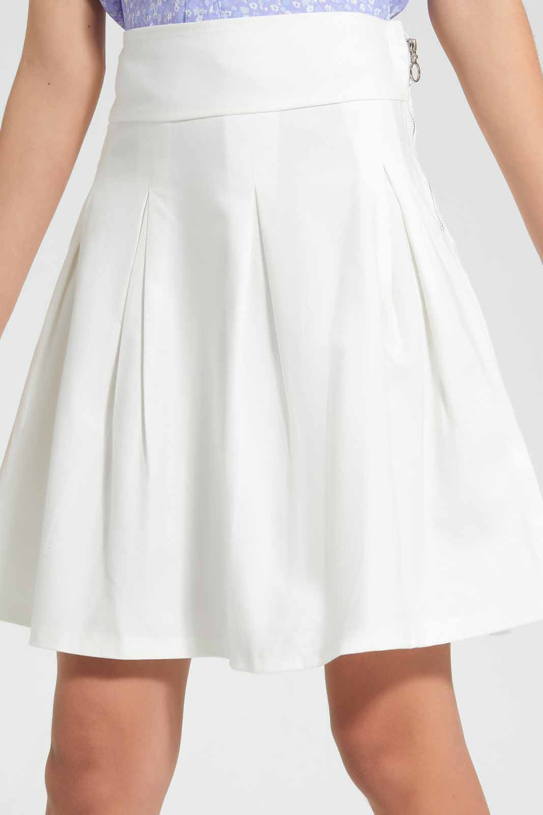 Redtag-White-Pleated-Ponte-Skirts-Category:Skirts,-Colour:White,-Filter:Senior-Girls-(9-to-14-Yrs),-GSR-Skirts,-New-In,-New-In-GSR,-Non-Sale,-S22D,-Section:Kidswear-Senior-Girls-9 to 14 Years