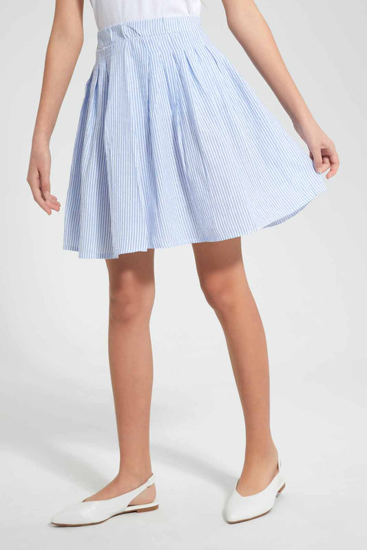 Blue And White Pleated Skirt