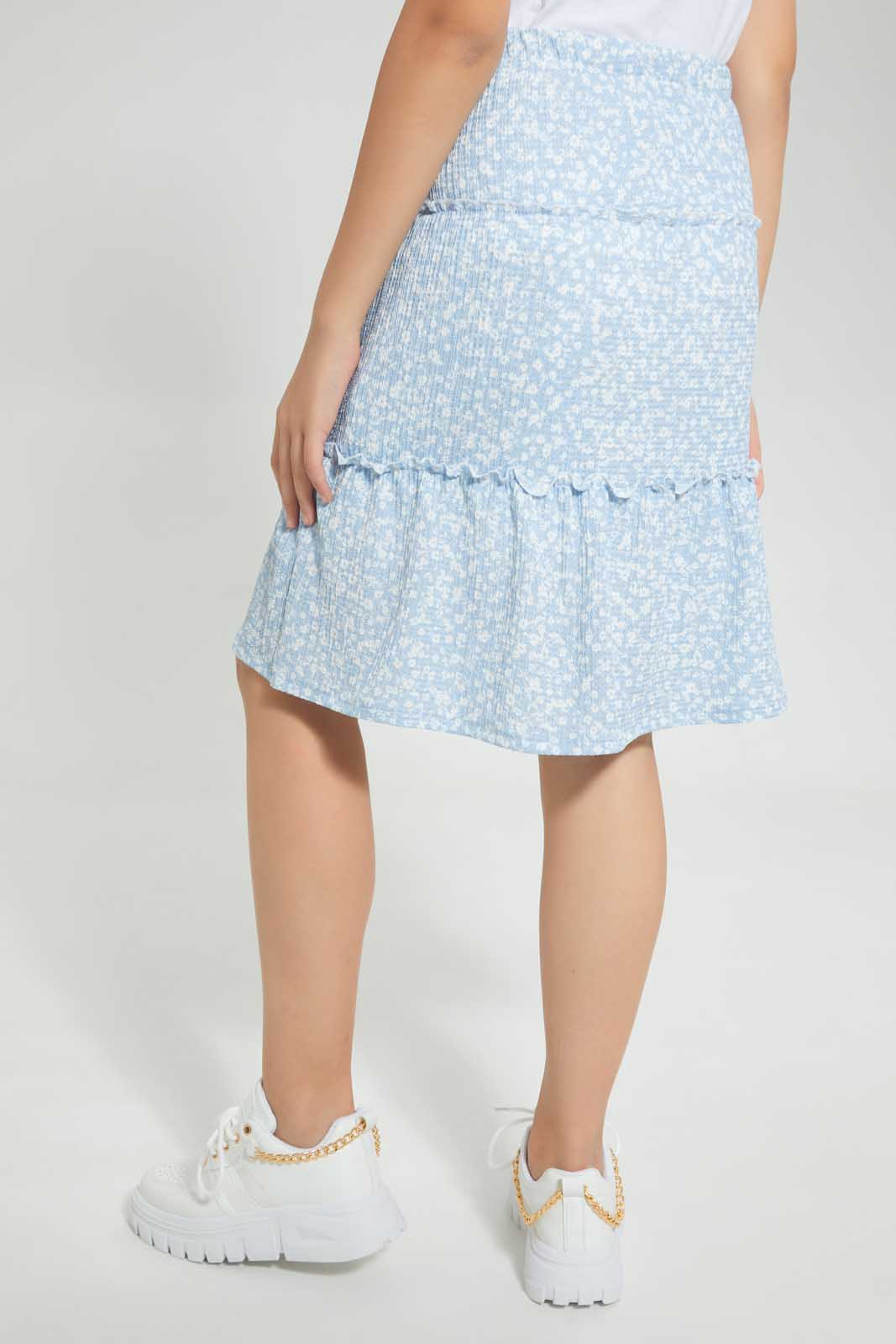 Redtag-Lt-Blue-Floral-Tiered-Skirt-Skirts-Senior-Girls-9 to 14 Years