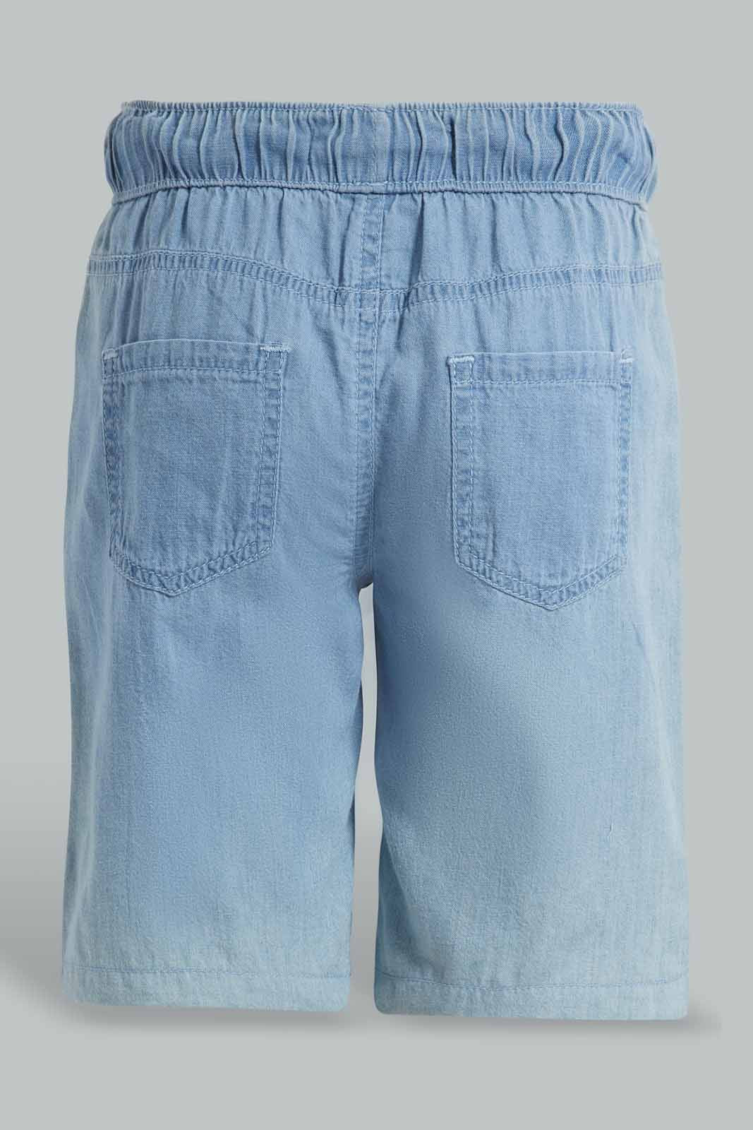 Redtag-Lightwash-5-Pocket-Chambray-Short-BOY-Shorts,-Category:Shorts,-Colour:Lightwash,-Deals:New-In,-Filter:Boys-(2-to-8-Yrs),-New-In-BOY-APL,-Non-Sale,-S22C,-Section:Kidswear-Boys-