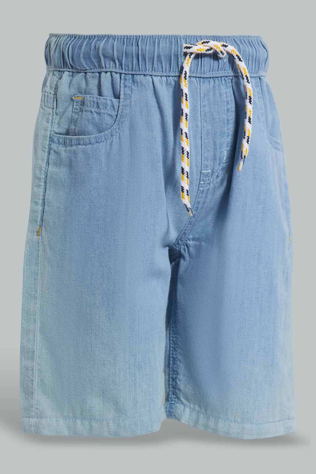 Redtag-Lightwash-5-Pocket-Chambray-Short-BOY-Shorts,-Category:Shorts,-Colour:Lightwash,-Deals:New-In,-Filter:Boys-(2-to-8-Yrs),-New-In-BOY-APL,-Non-Sale,-S22C,-Section:Kidswear-Boys-