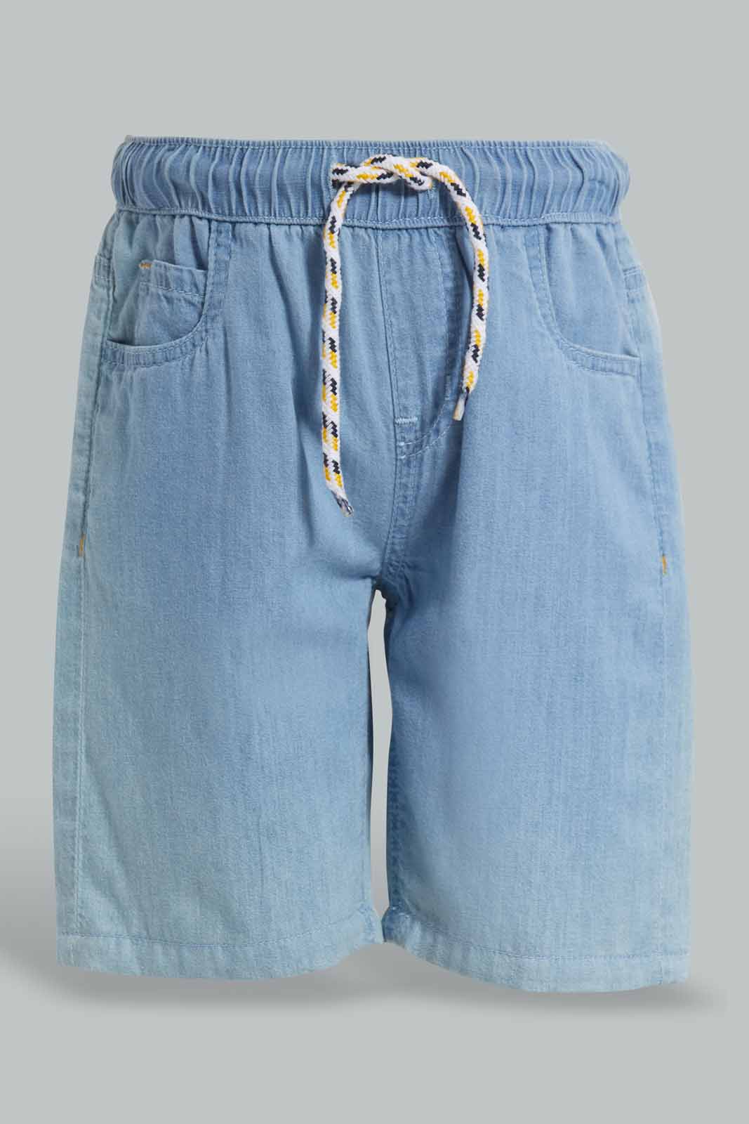 Redtag-Lightwash-5-Pocket-Chambray-Short-BOY-Shorts,-Category:Shorts,-Colour:Lightwash,-Deals:New-In,-Filter:Boys-(2-to-8-Yrs),-New-In-BOY-APL,-Non-Sale,-S22C,-Section:Kidswear-Boys-