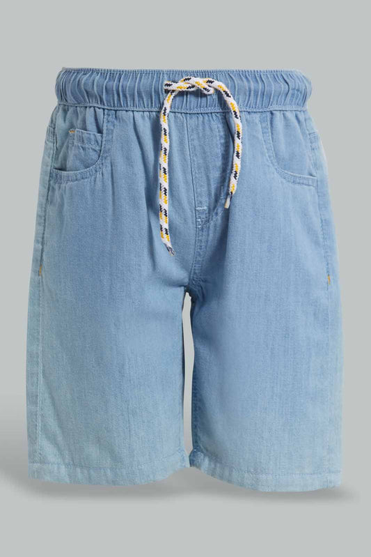 Redtag-Lightwash-5-Pocket-Chambray-Short-BOY-Shorts,-Category:Shorts,-Colour:Lightwash,-Deals:New-In,-Filter:Boys-(2-to-8-Yrs),-New-In-BOY-APL,-Non-Sale,-S22C,-Section:Kidswear-Boys-