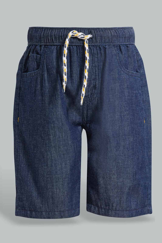 Redtag-Darkwash-5-Pocket-Chambray-Short-BOY-Shorts,-Category:Shorts,-Colour:Darkwash,-Deals:2-For-90,-Deals:New-In,-Filter:Boys-(2-to-8-Yrs),-New-In-BOY-APL,-S22C,-Section:Kidswear-Boys-2 to 8 Years