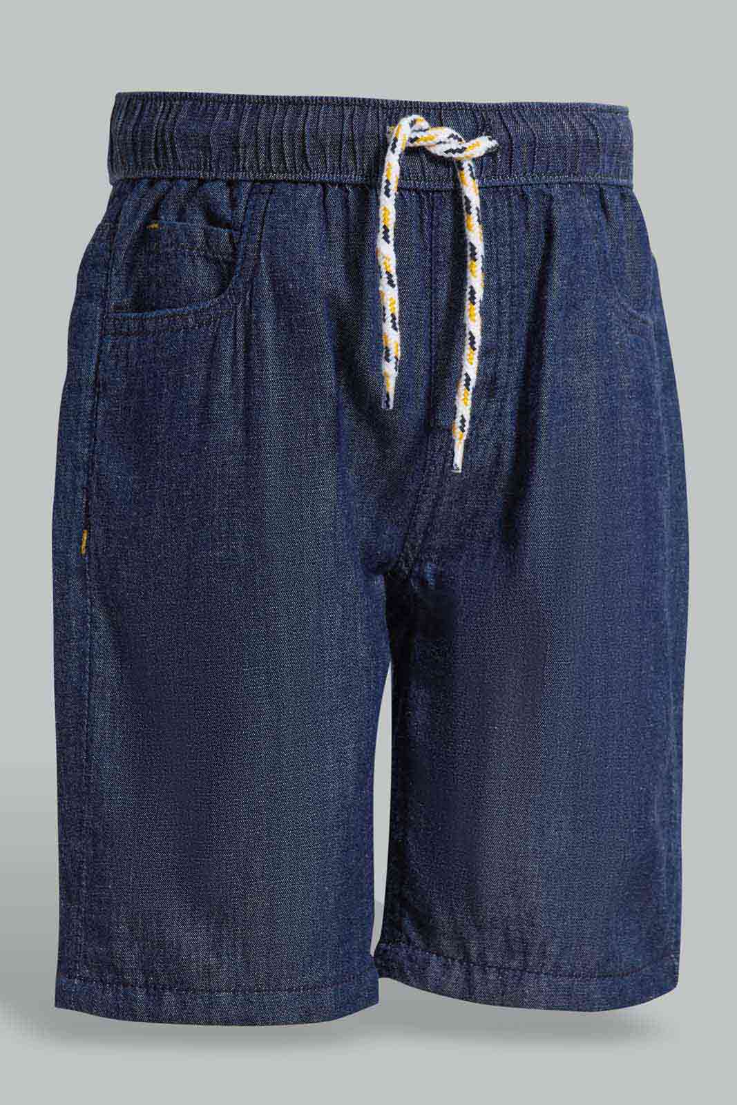 Redtag-Darkwash-5-Pocket-Chambray-Short-BOY-Shorts,-Category:Shorts,-Colour:Darkwash,-Deals:2-For-90,-Deals:New-In,-Filter:Boys-(2-to-8-Yrs),-New-In-BOY-APL,-S22C,-Section:Kidswear-Boys-2 to 8 Years