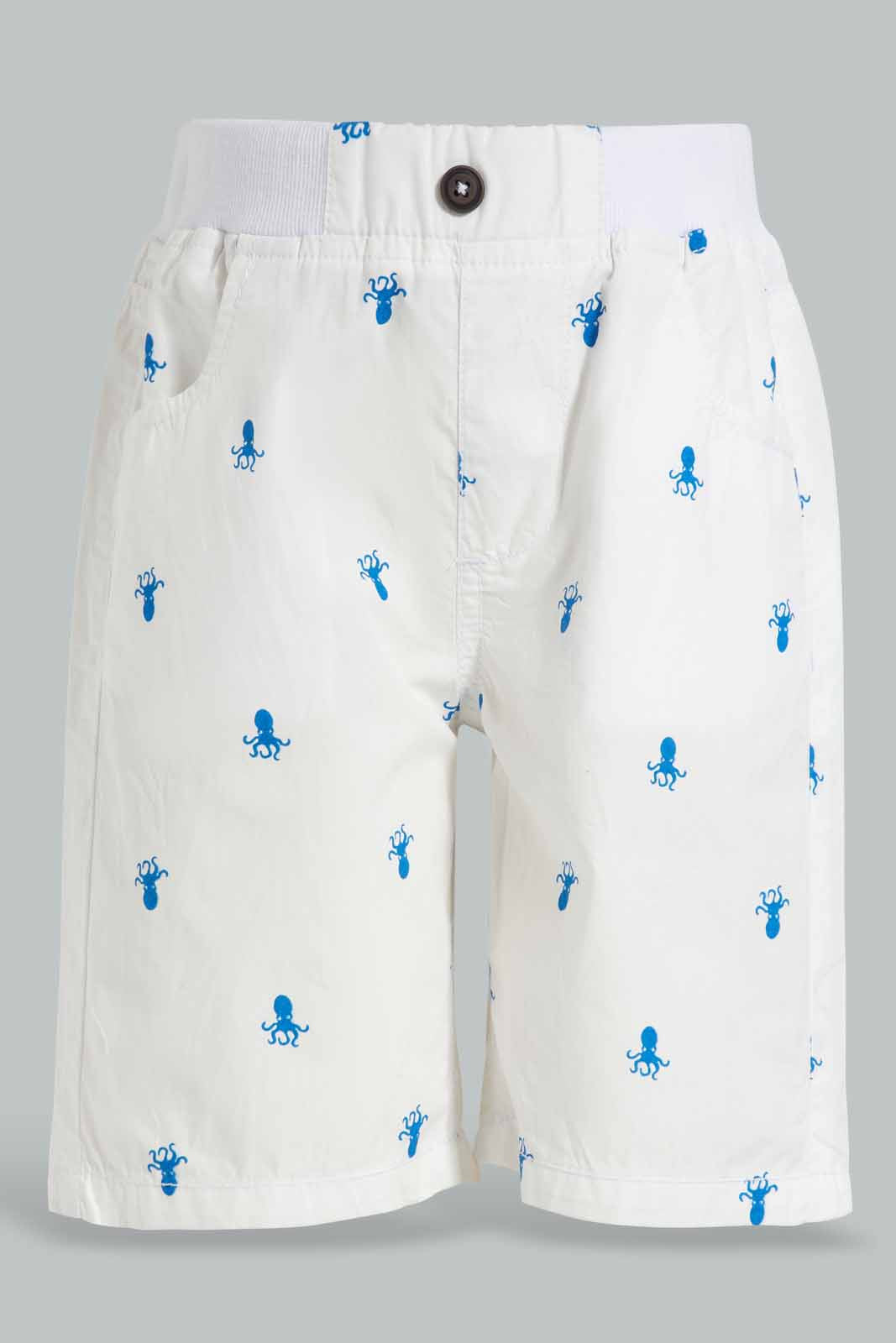 Redtag-White-Stripe-Ribbed-Printed-Short-BOY-Shorts,-Category:Shorts,-Colour:White,-Deals:2-For-90,-Deals:New-In,-Filter:Boys-(2-to-8-Yrs),-New-In-BOY-APL,-S22C,-Section:Kidswear-Boys-2 to 8 Years