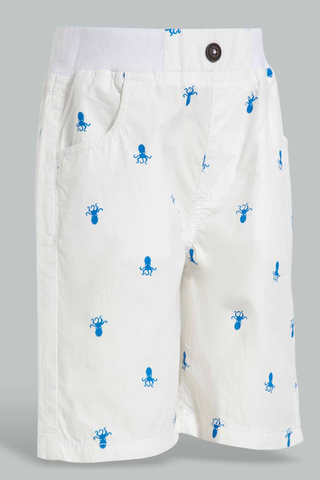 Redtag-White-Stripe-Ribbed-Printed-Short-BOY-Shorts,-Category:Shorts,-Colour:White,-Deals:2-For-90,-Deals:New-In,-Filter:Boys-(2-to-8-Yrs),-New-In-BOY-APL,-S22C,-Section:Kidswear-Boys-2 to 8 Years