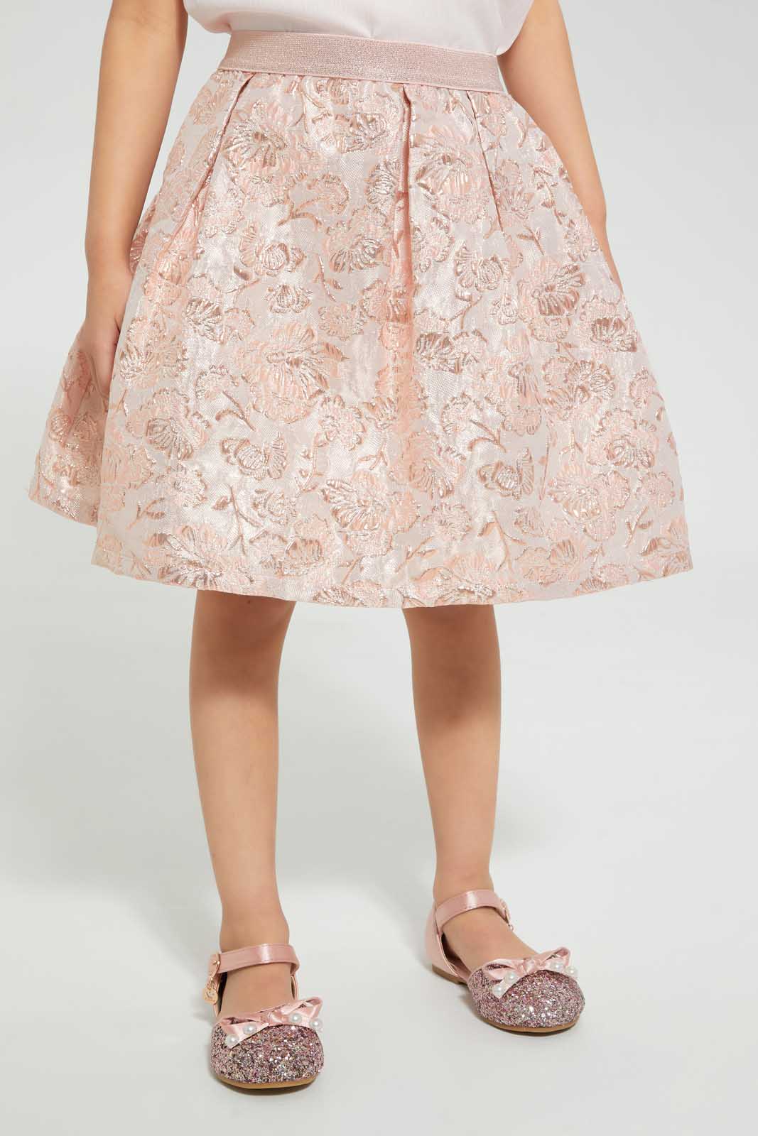 Redtag-Gold-Jacquard-Skirt-Skirts-Girls-2 to 8 Years