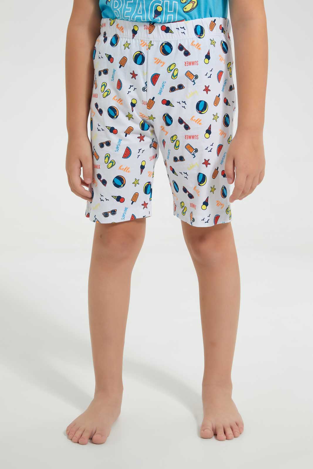 Redtag-Blue-Beach-Print-T-Shirt-And-Short-Pyjama-Set-Pyjama-Sets-Boys-2 to 8 Years