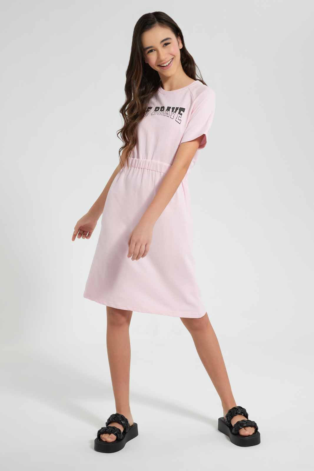 Redtag-Pink-Sporty-Knitted-Dress-Category:Dresses,-Colour:Pink,-Filter:Senior-Girls-(9-to-14-Yrs),-GSR-Dresses,-New-In,-New-In-GSR,-Non-Sale,-RMD-add,-S22C,-Section:Kidswear-Senior-Girls-9 to 14 Years