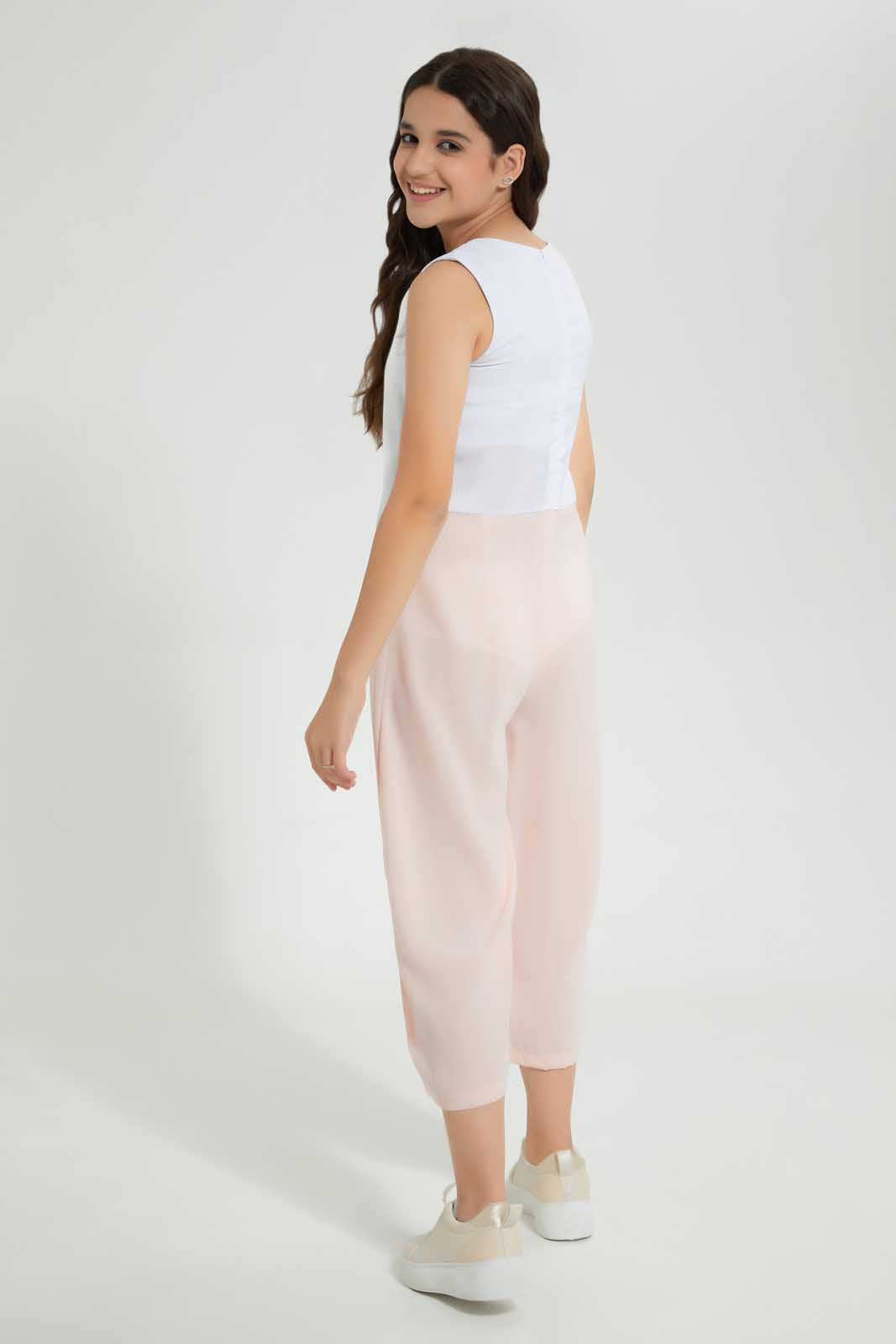 Redtag-Pink/White-Double-Layer-Jumpsuit-Jumpsuits-Senior-Girls-9 to 14 Years