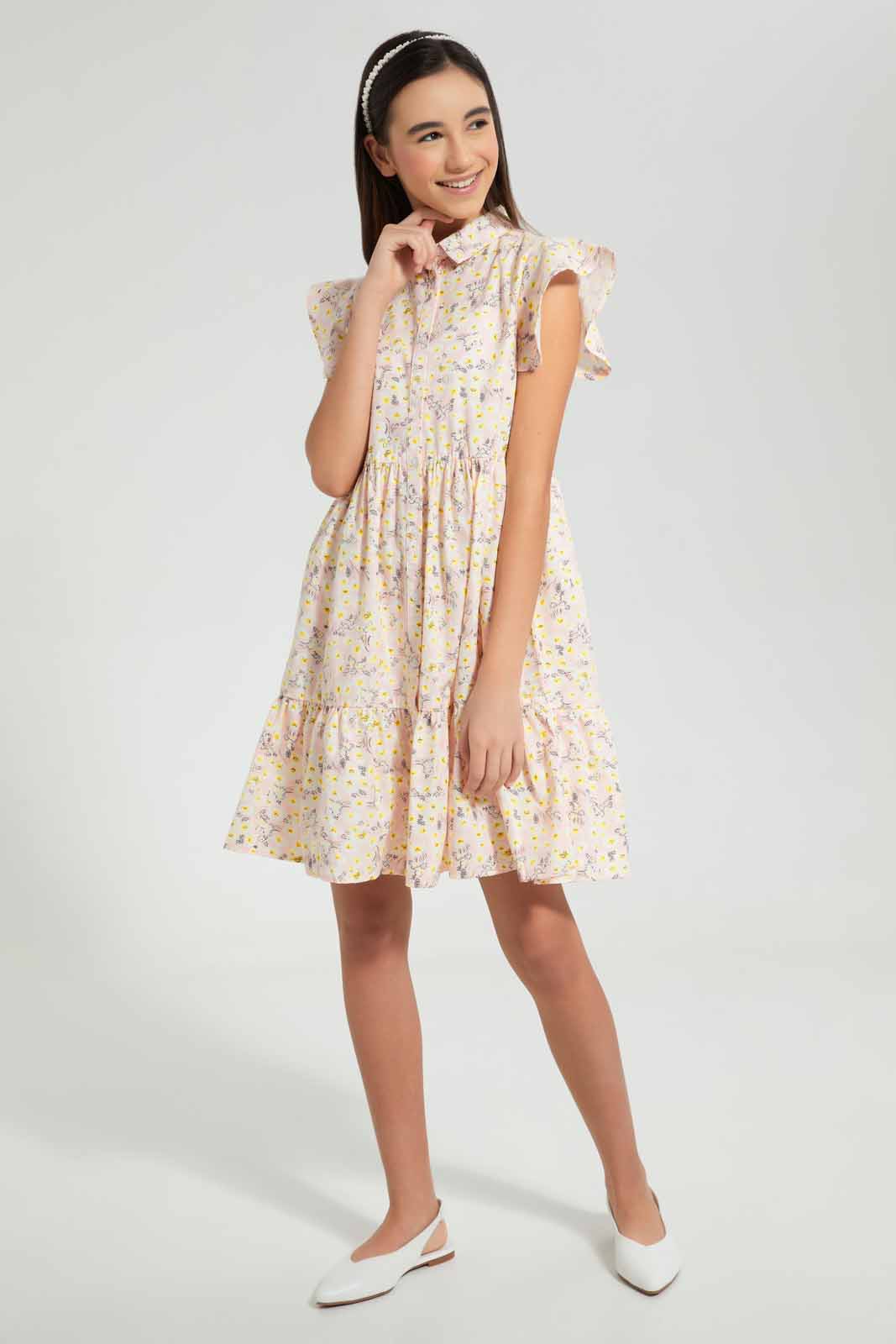 Redtag-Pink-Floral-Shirt-Dress-Dresses-Senior-Girls-9 to 14 Years