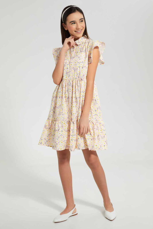 Redtag-Pink-Floral-Shirt-Dress-Dresses-Senior-Girls-9 to 14 Years