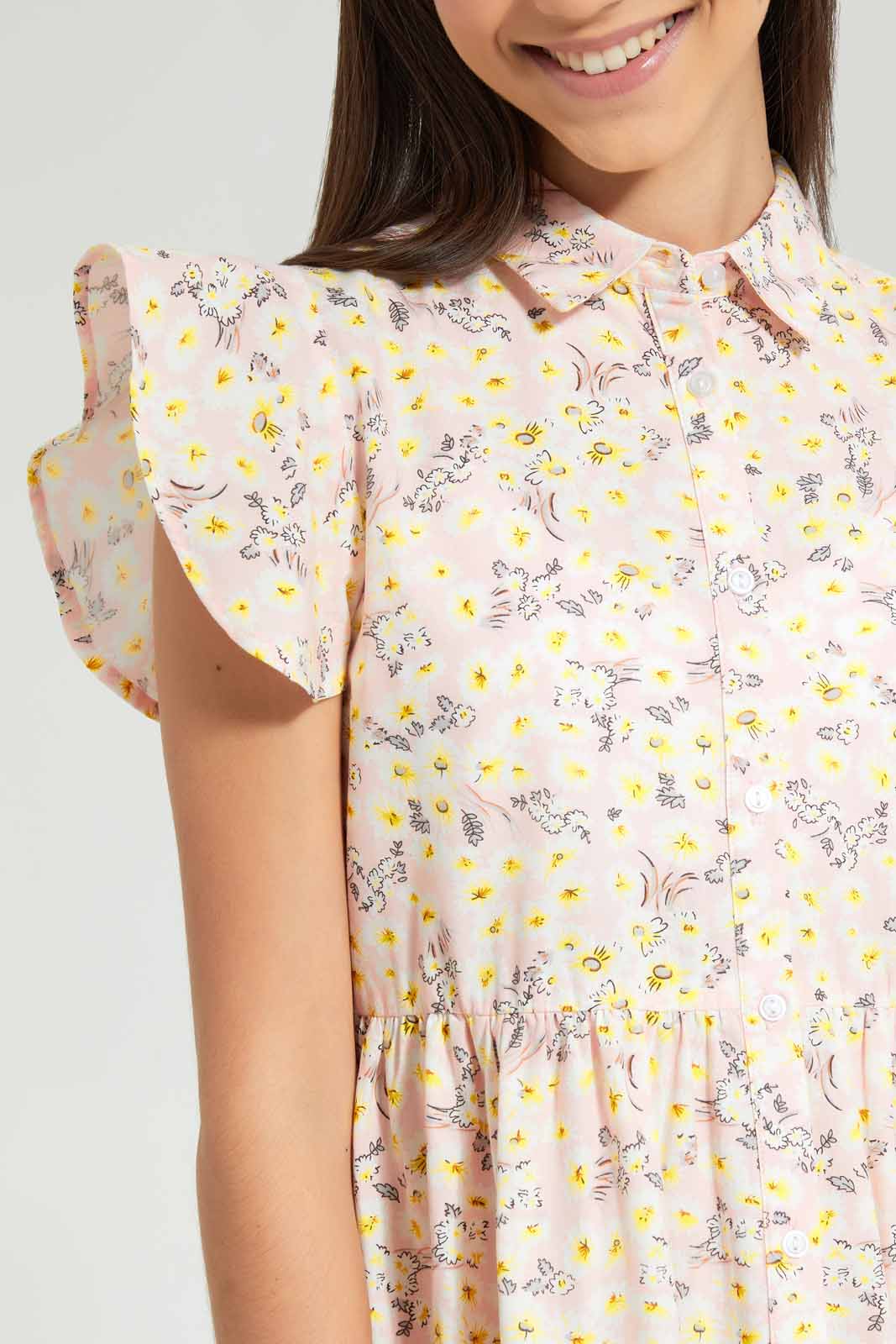 Redtag-Pink-Floral-Shirt-Dress-Dresses-Senior-Girls-9 to 14 Years
