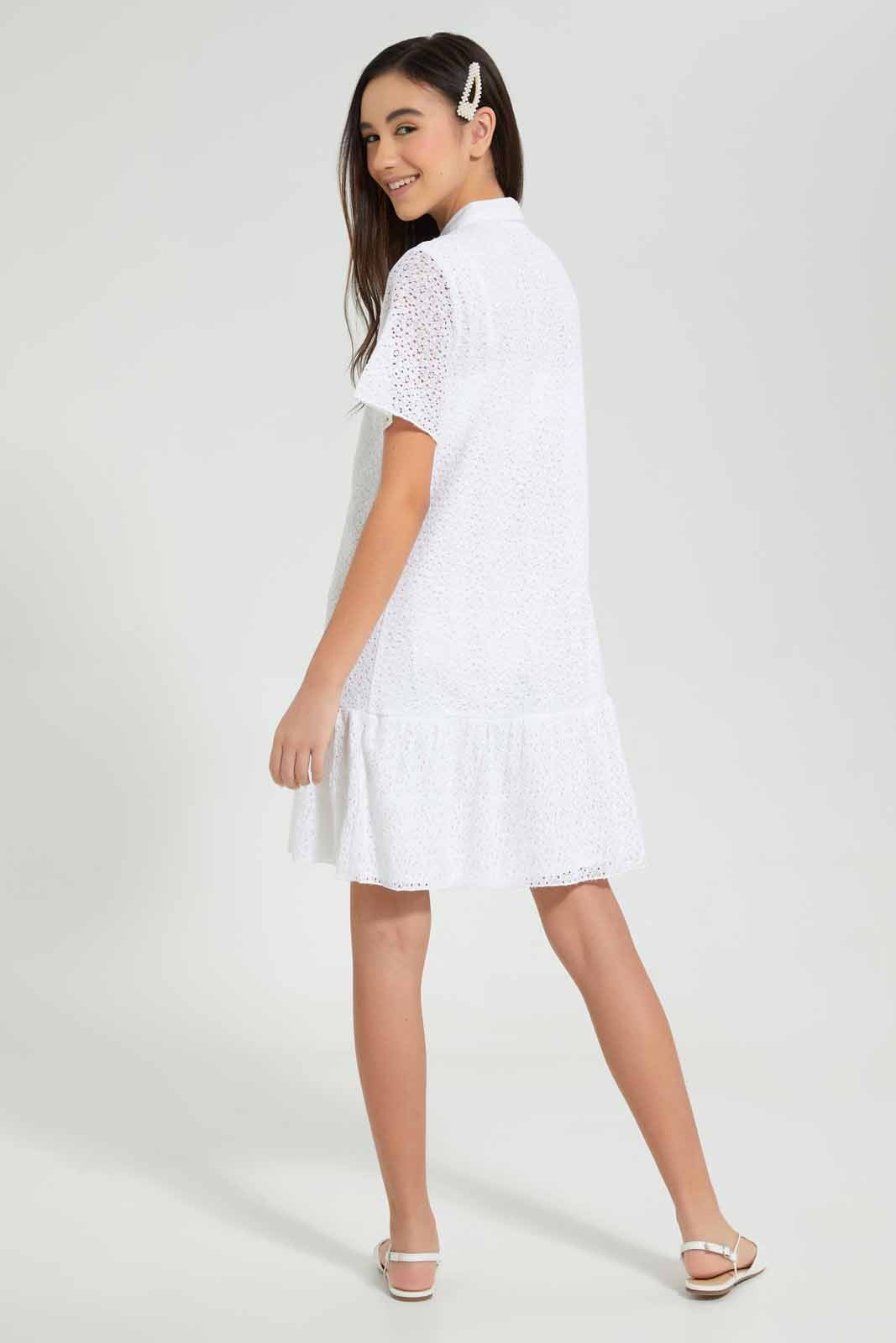 Redtag-White-Lace-Collared-Shirt-Dress-Dresses-Senior-Girls-9 to 14 Years