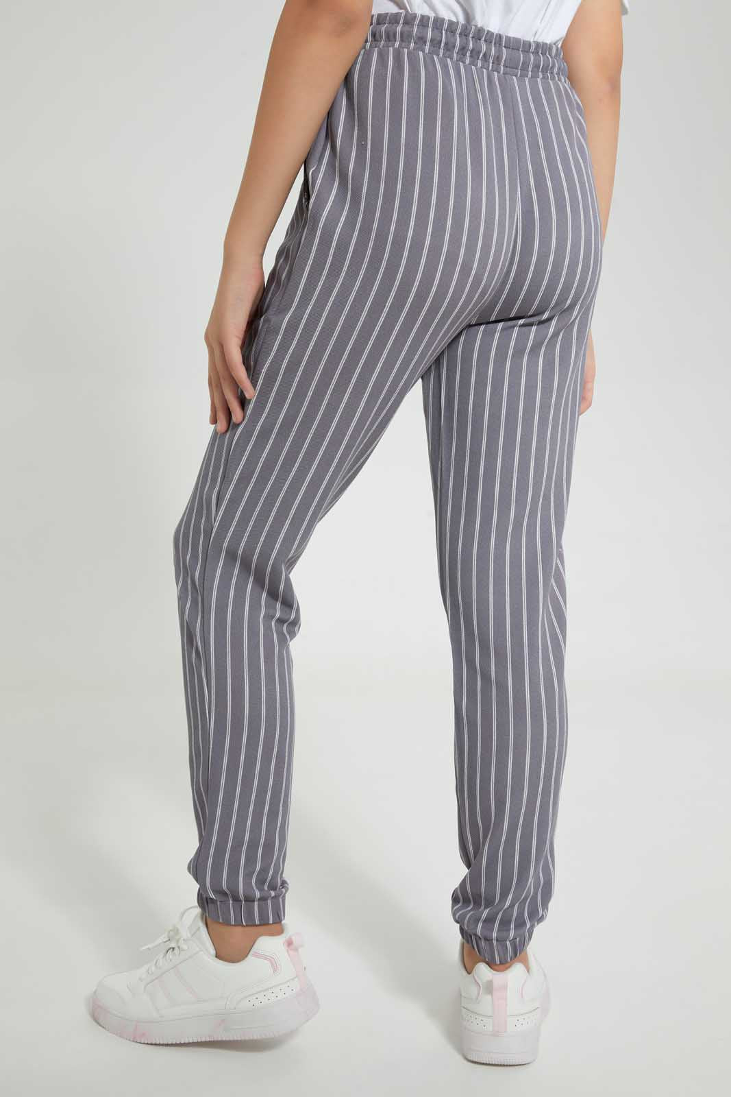 Redtag-Grey/White-Stripes-Harem-Pant-Harem-Pants-Senior-Girls-9 to 14 Years
