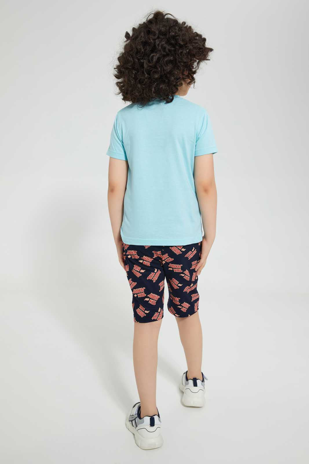 Redtag-Blue-Tom-And-Jerry-T-Shirt-And-Short-Pyjama-Set-Pyjama-Sets-Boys-2 to 8 Years